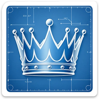 side perspective of a blue blueprint plan with white lines forming a crown sketch sticker