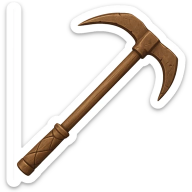 Transform this steel pickaxe into a bronze pickaxe, worn and used, with scratches and dents, in the style of emoji style with transparent background. sticker