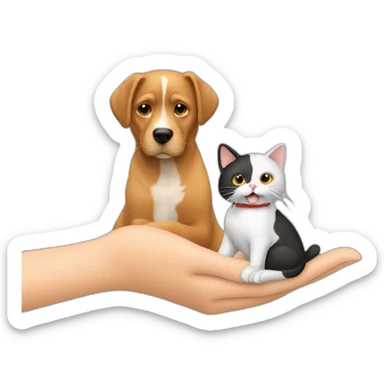 Un chat et un chien qui se tiennent la main sticker