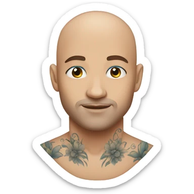 Bald man blue eyes wearing tattoos  sticker