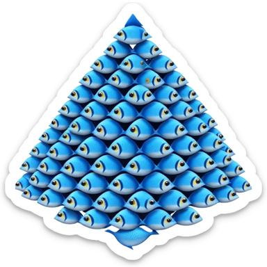 large pile of blue fish in a triangle-pyramid formation, iPhone Apple emoji style, between 2D and 3D, variation 3 sticker