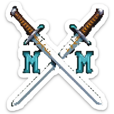 two crossed swords with the letter M sticker