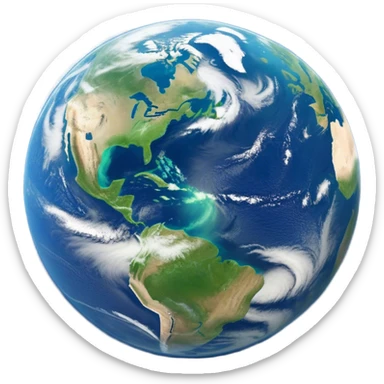 🌍 Cinematic Realistic Earth – A breathtaking, full view of Earth from space, showcasing vivid blue oceans, swirling white clouds, and lush green continents. The curvature of the planet is subtly illuminated by the sun, with a soft atmospheric glow enhancing its life-sustaining beauty. High detail, crisp textures, and realistic lighting bring out the planet's dynamic and ever-changing surface. sticker