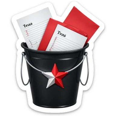 black bucket red texas on front with a bunch of names written on pieces of paper inside of it sticker