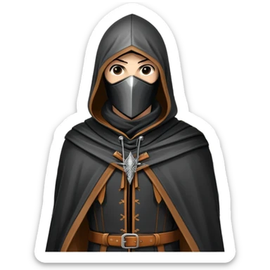 icon featuring Assasin's Creed in an iconic assassin's hood, standing tall against the backdrop of Florence. The design captures the essence of adventure, with intricate details of historical architecture and a sense of mystery. The character is poised, ready for action. transparent background. sticker