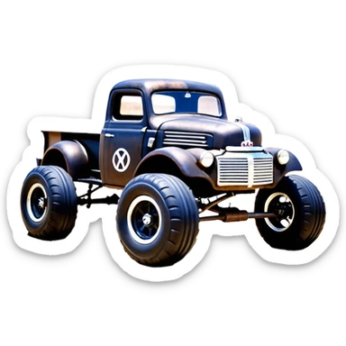 1:10 off-road lcg smoking rusting Arrma Traxxas Basher style Wednesday Adam’s 1954 blackened tarnished hotrod rat rod streamlined anime VW zombie extended cab rc bulging pickup (extra wide low-profile pin tires chrome wheels with fenders) sticker