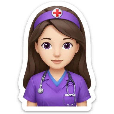 pretty brunette nurse with long hair in purple scrubs sticker