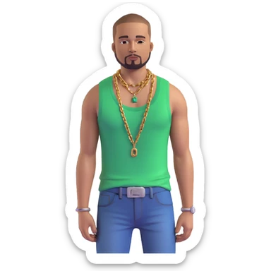 CJ from GTA San Andreas with his green tank top, jeans and chain necklace sticker