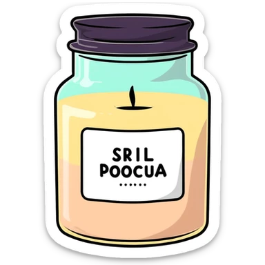 creamy beige vanilla-scented candle in a glass jar with a soft glow, pastel label, and wax texture, rounded edges, slight gloss, cozy and elegant feel sticker