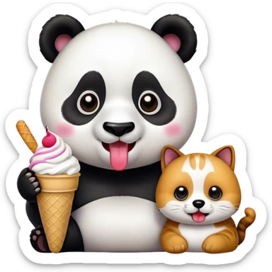 Panda eating ice cream + A happy cat emoji + A cool dog emoji sticker