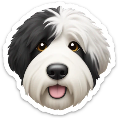 Old English sheepdog with a half and half face like a black and white cookie sticker