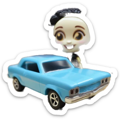 Side view Baby blue Wednesday Addams Barbie Hot wheels Bone Shaker street rod sticker