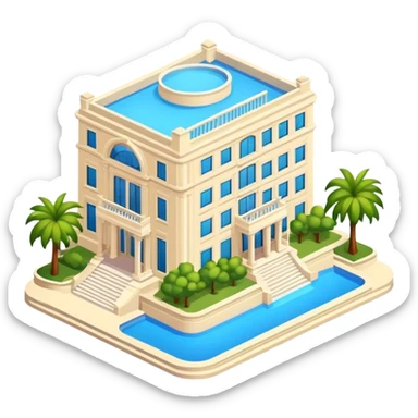 luxury palatial hotel, isometric exterior view sticker