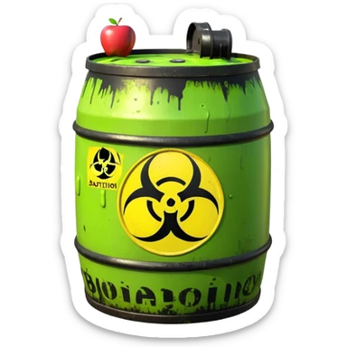 3D render of Biohazard Barrel, toxic waste aesthetic, neon green bubbling liquid, caution yellow metal, industrial warning texture, Apple emoji style, isolated on white background --v 6.0 sticker