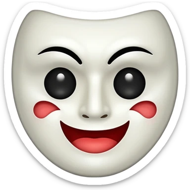 Half happy half sad face, split down middle half smile half frown on white theater mask with hollow mouth and hollow eyes sticker