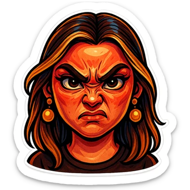 Create a cartoon sticker with an angry expression in the style of Flux Pro, with a transparent background. The style should reflect the vibrant and detailed characteristics of Flux Pro style. sticker