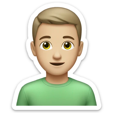 a young white boy with short brown hair (a buzzcut) and green eyes sticker