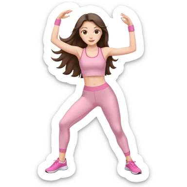 white brunette girl long hair with hazel eyes in light pink workout clothes dancing  sticker