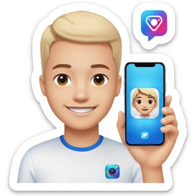 A realistic close-up photo of a professional-looking person smiling, with a blurred high-tech office background. Next to the person's face, there is a floating Instagram Blue Verified Badge. The lighting is cinematic, and the image looks like a high-end profile picture." sticker