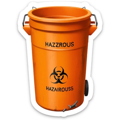 empty orange BIN WITH "HAZARDOUS" WORD IN IT. CORRECT SPELLING PLEASE sticker