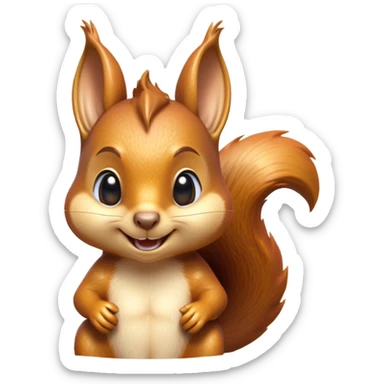 Cinematic Cheeky Squirrel Portrait Emoji, Head cocked to one side with a cheeky smirk and sparkling, impish eyes, featuring a compact, agile form with a luxuriously bushy tail and perky ears, Simplified yet remarkably expressive features, highly detailed, glowing with a playful, golden glow, high shine, mischievous and lively, stylized with an air of woodland naughtiness, soft glowing outline, capturing the essence of a cheeky squirrel that seems poised to leap out of the screen with a fun-loving attitude! sticker