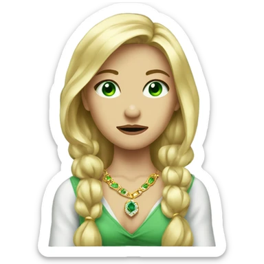 blonde girl portrait with jewelry green eyes and shrugging sticker