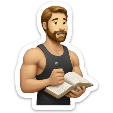 man lifting weight while reading the Bible with other hand sticker