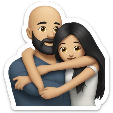 Bald man with black beard and girl long black hair hugs sticker