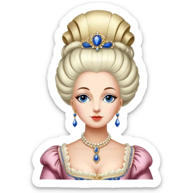Cinematic Realistic Marie Antoinette Portrait Emoji, depicted as an opulent royal figure with elegant attire and a graceful poised expression, rendered with rich textures and soft lavish lighting that captures her historical allure. sticker