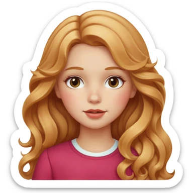white american girl with strawberry blonde super long wavy hair, blushed cheeks sticker