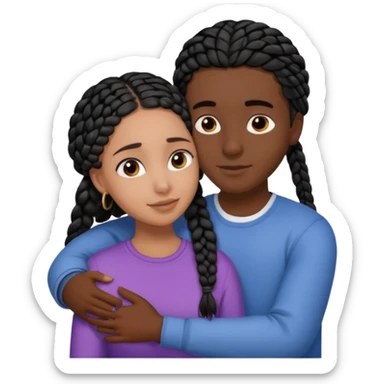 dark skin, black girl with black braids, hugging her middle eastern boyfriend with straight parted brown hair and light skin sticker