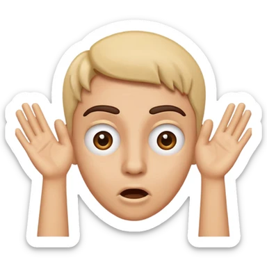user icon emoji with surprised or awkward expression, hands raised near face, mouth in a squiggly line, eyebrows raised, conveying 'Yikes' sticker
