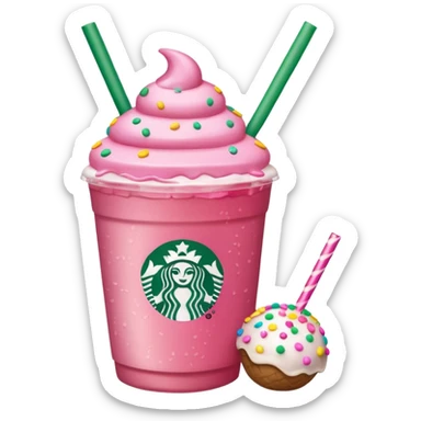 pink iced tea Starbucks drink next to a Starbucks cake pop sticker
