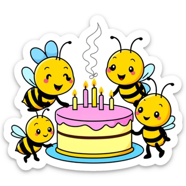 Female Bees having a birthday party sticker