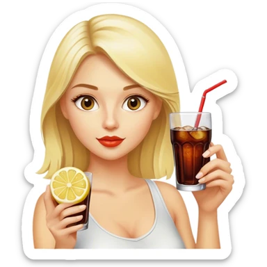 pretty blonde model drinking a glass of diet cola with lemon  sticker