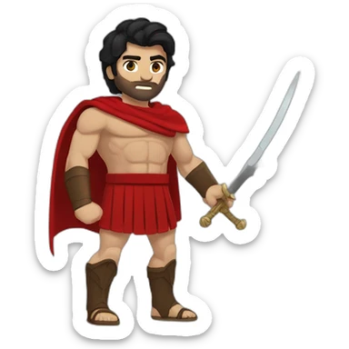 The Spartan Leonidas. Muscly physique. Wearing a red cape. Masculin. Normal face. Black hair. Blue eyes. sticker