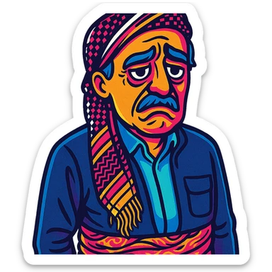 Create a cartoon sticker with a sad expression in the style of Flux Pro, with a transparent background. The style should reflect the vibrant and pop colors typical of Flux Pro style. sticker