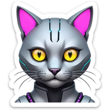 Cyber cat cyberpunk neon hacker  sticker
