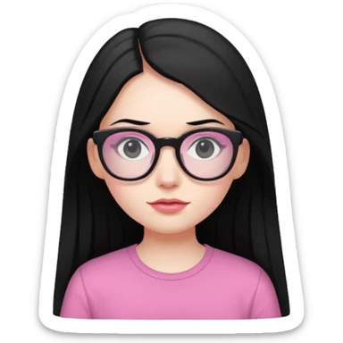 Pale skin long black hair girl with pink shirt and black glasses sticker