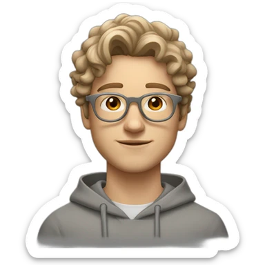 young white guy with wavy hair and a fade in light brown color and round silver color glasses with a grey hoodie on sticker
