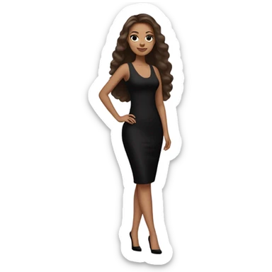 Girl wearing long black bodycon dress with lashes and makeup on and long straight brown hair and wearing black heels and light skin  sticker
