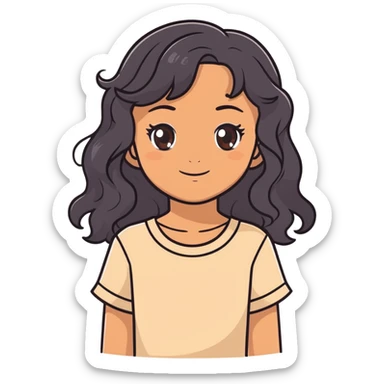 Cute girl with wavy black hair and slightly tan skin but fair and light just medium, brown eyes, black wavy hair  sticker