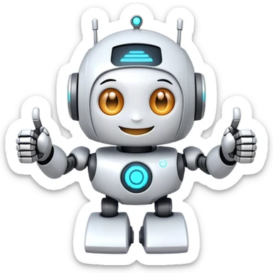 cute girly robot with a big smile, portal design , giving a big thumbs-up sticker