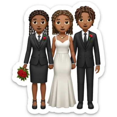 lesbian black couple getting married. one dreads one dark brunette with box braids. Dreads in a suit, brunette box braids in a dress. BOTH GIRLS full body sticker