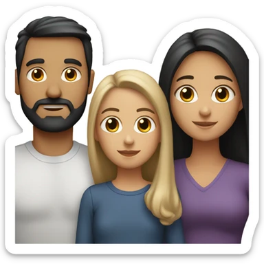Portrait White Family of dad with black hair and beard, mom with light brown long hair, and daughter with medium dark blonde hair   sticker