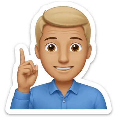 man pointing with index finger on his hand, who taps their temple with a finger and smiles knowingly. Expression: 'clever idea' sticker