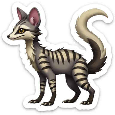 Feral Rare Fantasy dark tropical Vernid-Sergal-Genet-Trico-species by LiLaiRa, random markings, tufted tail, tufted ears, full body, 4 legs sticker