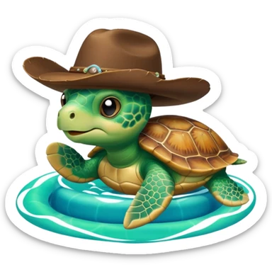 Cute blow up green pool turtle with a cowboy hat sticker