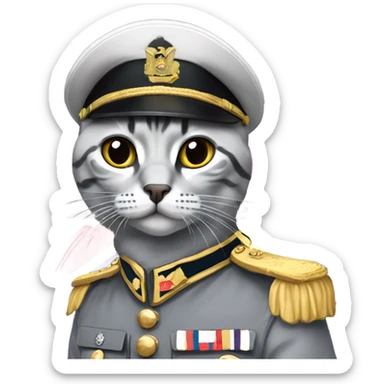 A grey Egyptian Mau wearing a British general military uniform  sticker