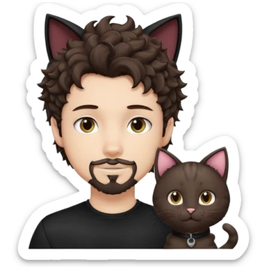 white boy with cat tail with goatee hair and cat ears with dark brown hair and anime features woth curly hair  sticker